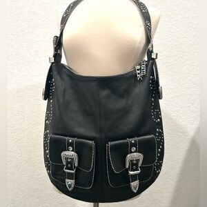 Charm & Luck Leather Oversized Hobo Bag -  Rhinestone and Studded Embelishments